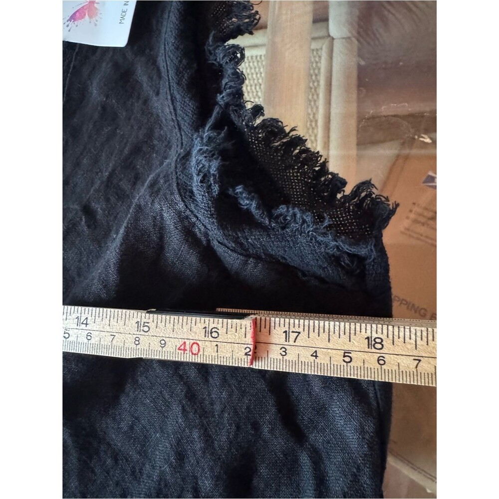 Gigi Moda Made in Italy Black Linen Blend Frayed Tank Top Small - Picture 7 of 7
